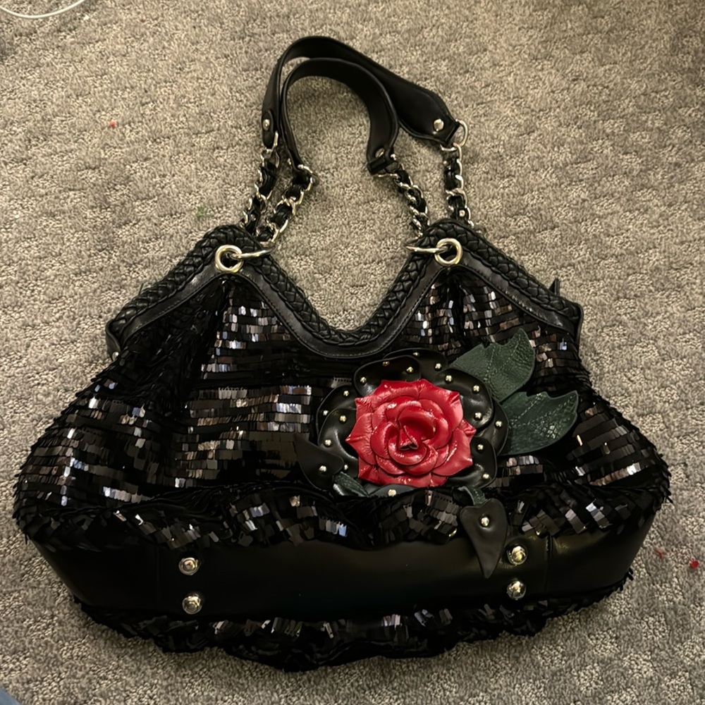Sharif Sequined Red Rose Purse